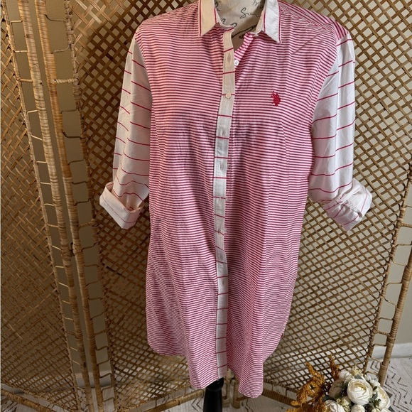 US POLO Red and White Stripes Button Down Shirt / Tunic - Picture 11 of 11